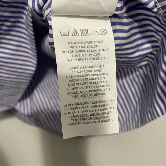 J. Crew Blouse Cotton Edie Ruffle Seersucker Striped Blue White Womens 00 - Picture 4 of 12